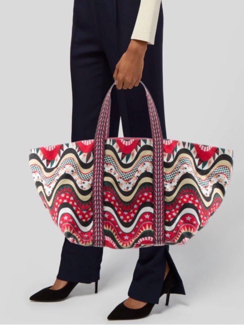 M Missoni Large Wavy Pattern Red Tote Bag
